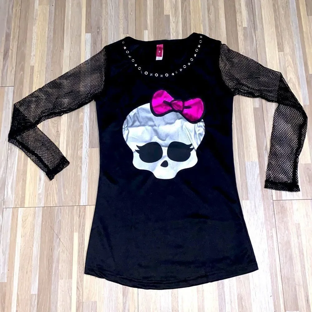 Monster High doll Shirt Halloween Costume Ghoul cosplay Fishnet long sleeve goth